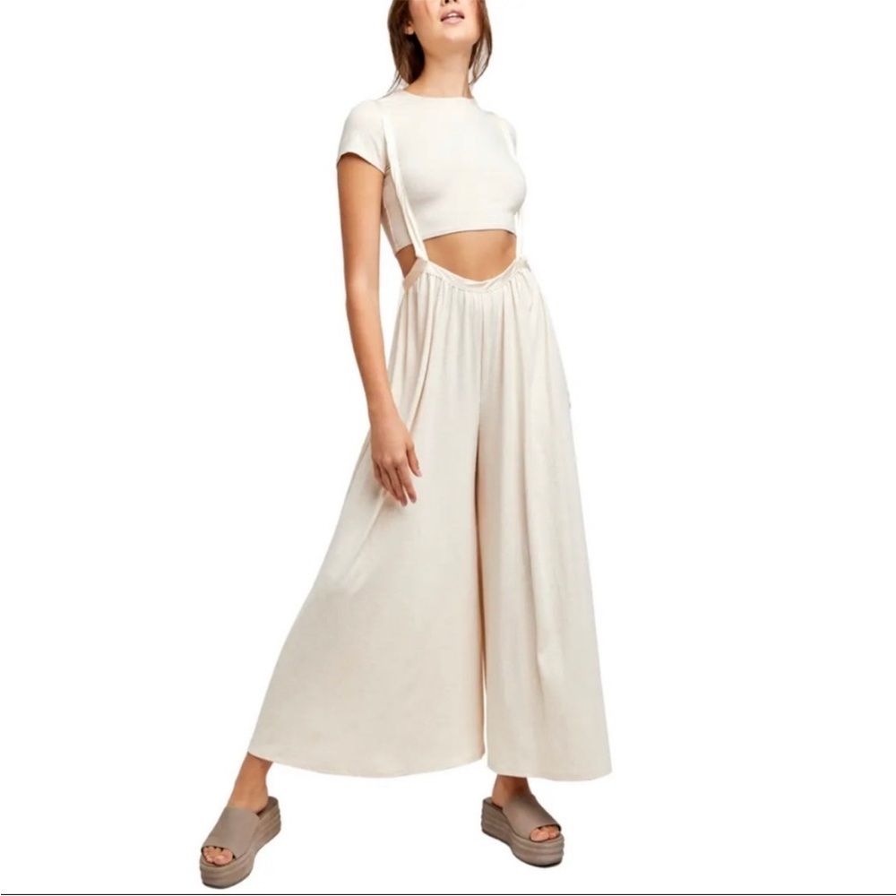Free People Cream Wide-Leg Suspender Jumpsuit - Picture 5 of 13